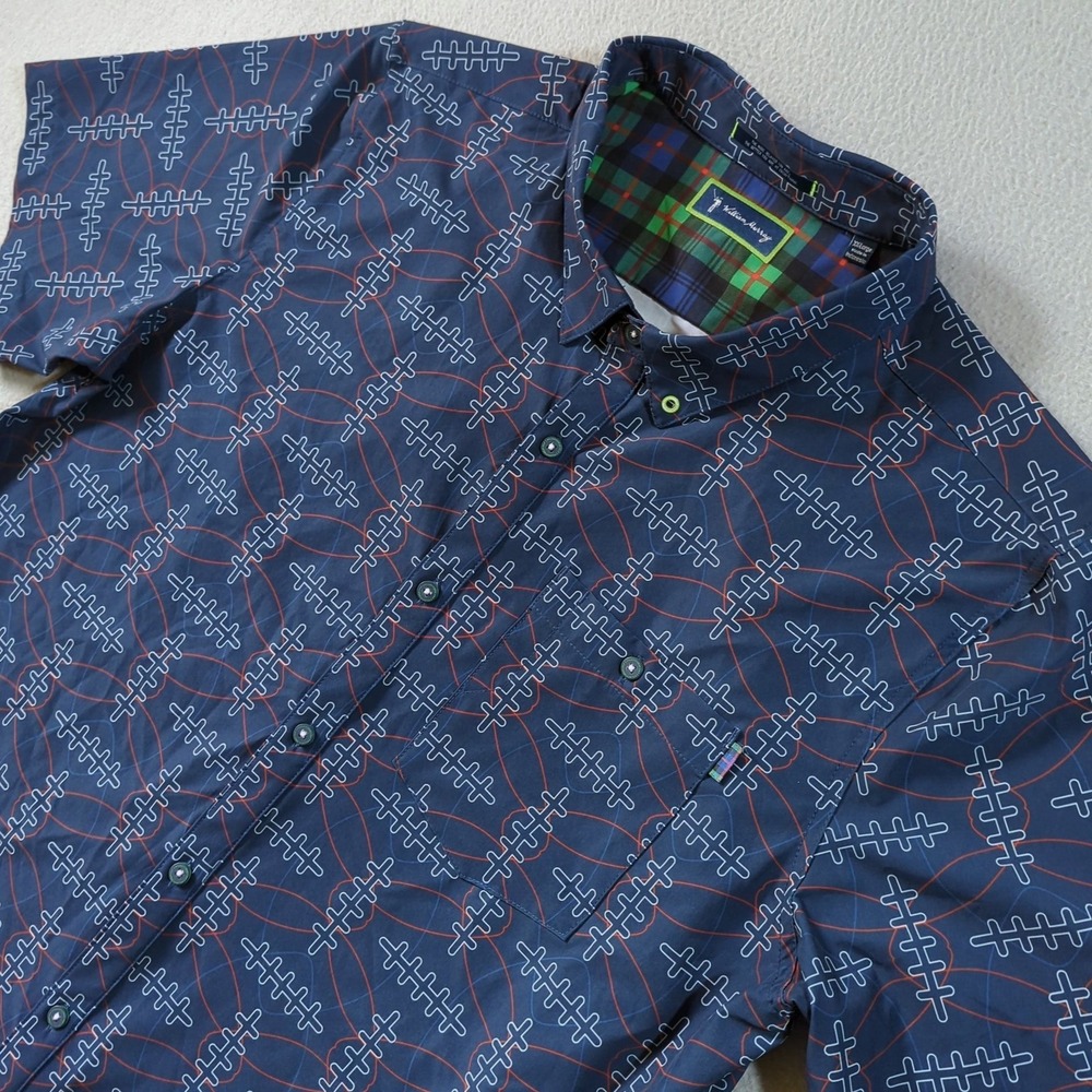 William Murray Shirt Mens XXL Blue Football Pattern Lightweight Short Sleeve